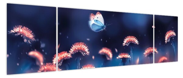 Obraz dmuchawca z niebieskim motylem (170x50 cm)
