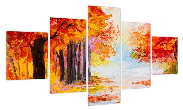 Obraz - Obraz olejny, kolorowa jesień (125x70 cm)