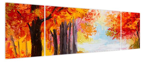 Obraz - Obraz olejny, kolorowa jesień (170x50 cm)
