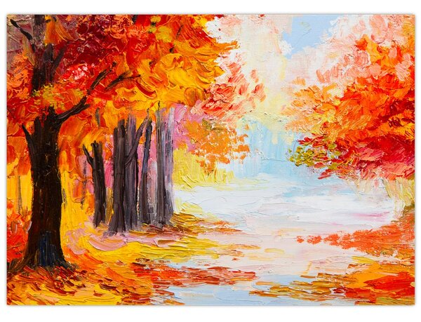 Obraz - Obraz olejny, kolorowa jesień (70x50 cm)