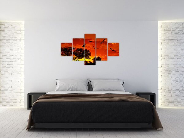 Obraz ptaków o zachodzie słońca (125x70 cm)