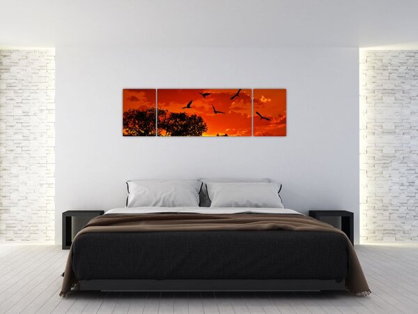 Obraz ptaków o zachodzie słońca (170x50 cm)