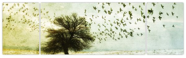 Obraz - Malowane stado ptaków (170x50 cm)