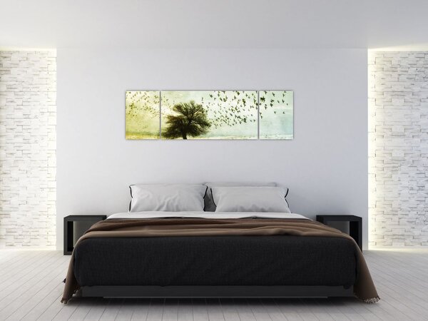Obraz - Malowane stado ptaków (170x50 cm)