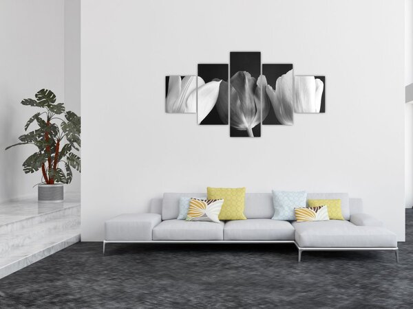Obraz - Czarno - białe kwiaty tulipanów (125x70 cm)
