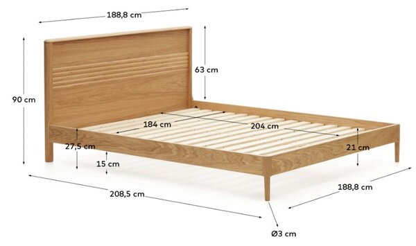 Łóżko dwuosobowe z litego drewna dębowego ze stelażem 180x200 cm Lenon – Kave Home