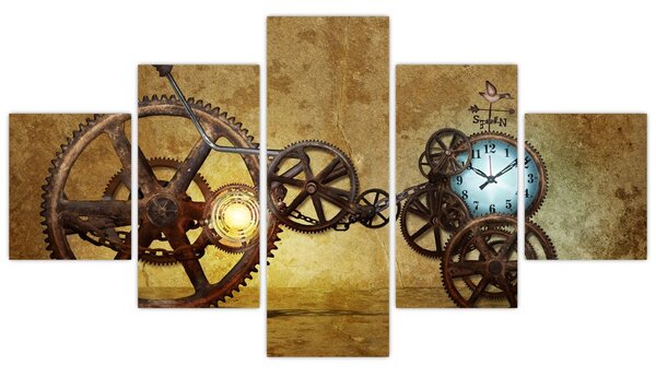 Obraz starych mechanizmów zegarowych (125x70 cm)
