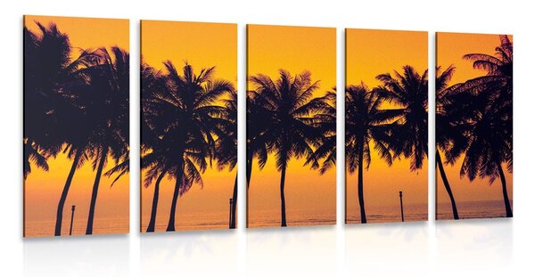 5-częściowy obraz zachód słońca nad palmami