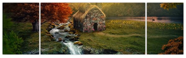 Obraz domku w bajkowym krajobrazie (170x50 cm)
