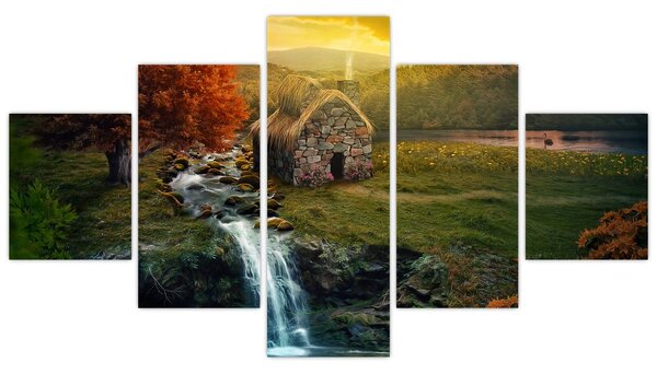 Obraz domku w bajkowym krajobrazie (125x70 cm)