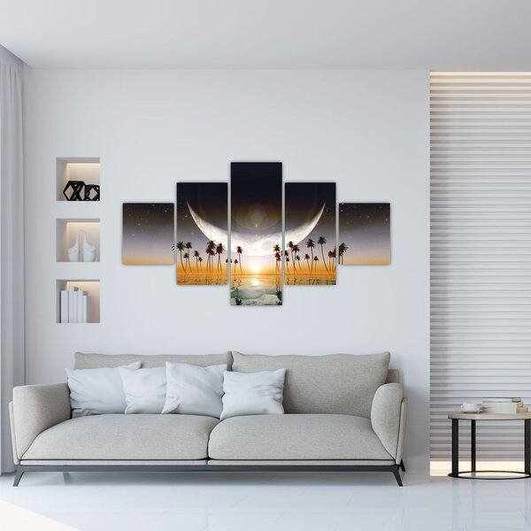Obraz - Księżyc nad palmami (125x70 cm)