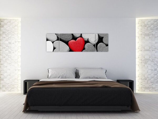 Obraz drewnianych serc (170x50 cm)