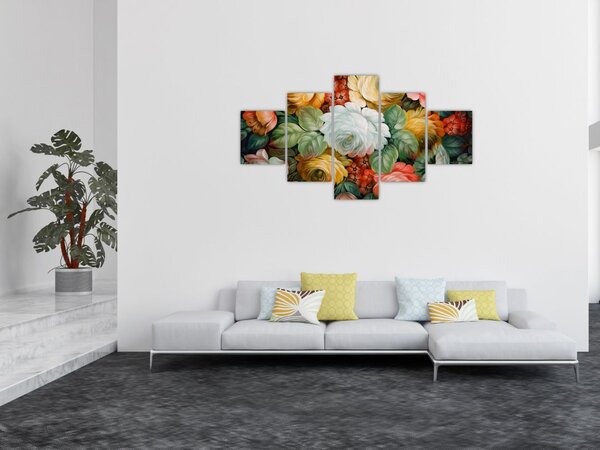 Obraz namalowanego bukietu kwiatów (125x70 cm)