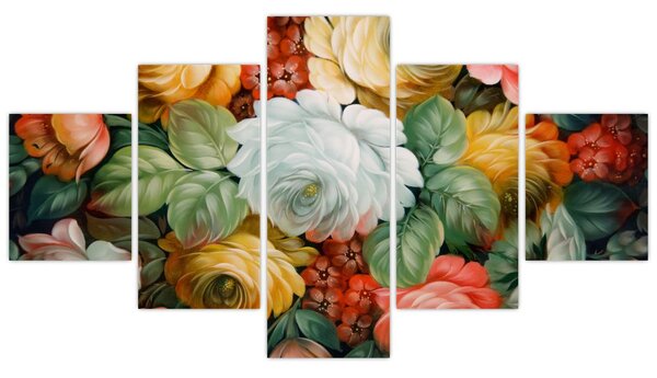 Obraz namalowanego bukietu kwiatów (125x70 cm)