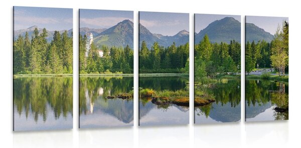 5-częściowy obraz piękna panorama gór nad jeziorem