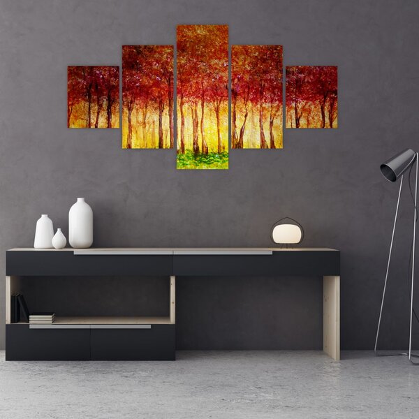 Obraz - Malowanie lasu liściastego (125x70 cm)