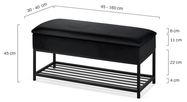 Pufa ze schowkiem i półką na buty LOFT - Black