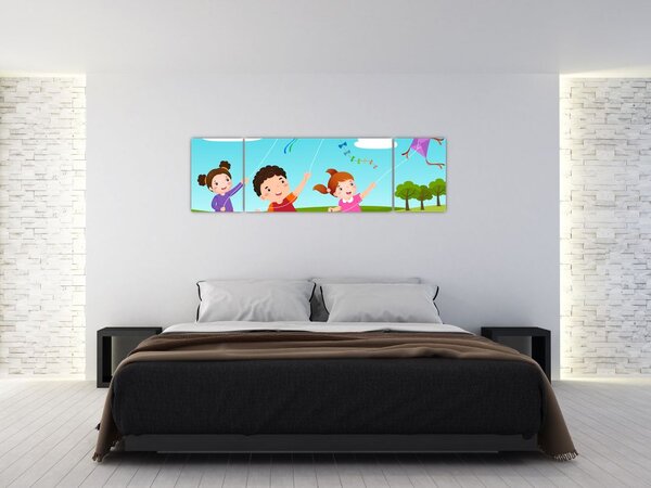 Obraz - Dzieci latają latawcem (170x50 cm)