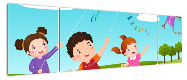 Obraz - Dzieci latają latawcem (170x50 cm)