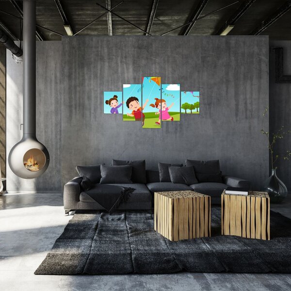 Obraz - Dzieci latają latawcem (125x70 cm)