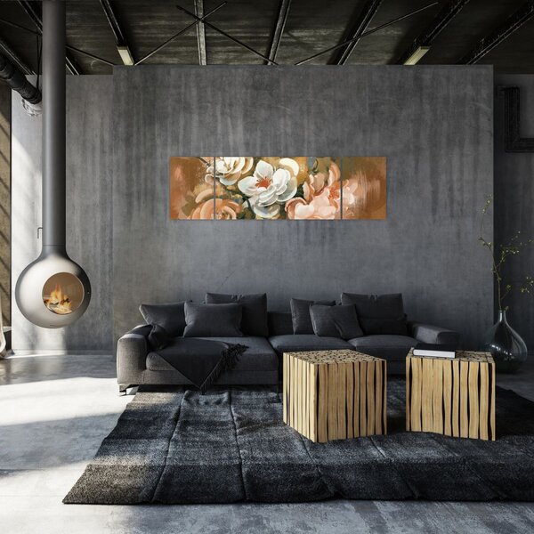 Obraz- Malowany bukiet kwiatów (170x50 cm)