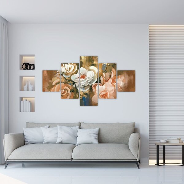Obraz- Malowany bukiet kwiatów (125x70 cm)