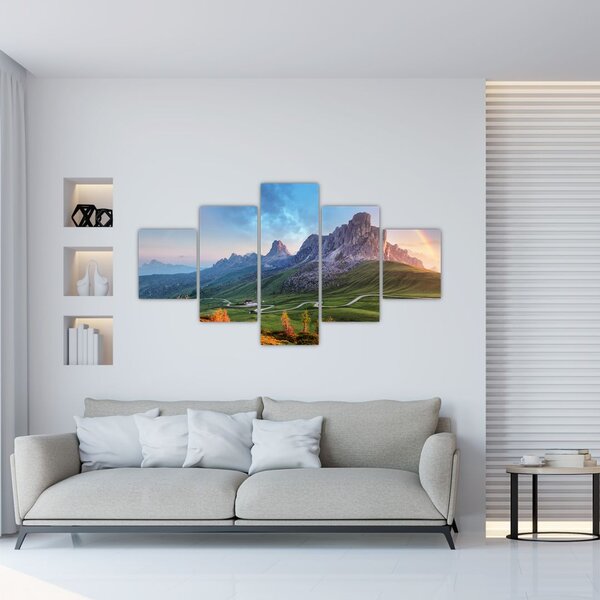 Obraz tęczy nad skałami (125x70 cm)