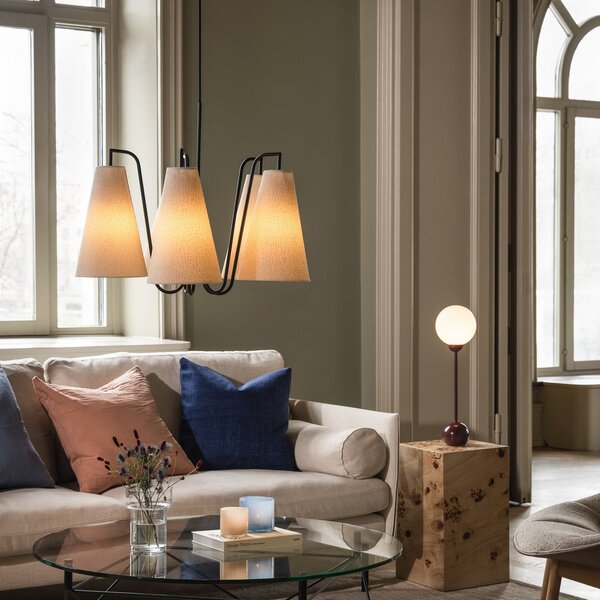 Lampa Wisząca Globen Lighting, Lou Bouclé 5, ściemnialny, biały, salon, tkanina | tekstylia, skandynawski