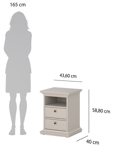 Kaszmirowa szafka nocna Paris 2S, z półką i szufladami