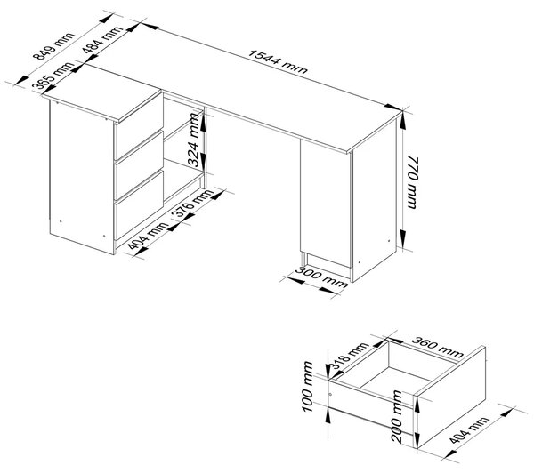Lewostronne biurko z szufladami dąb artisan + biały F3-D14