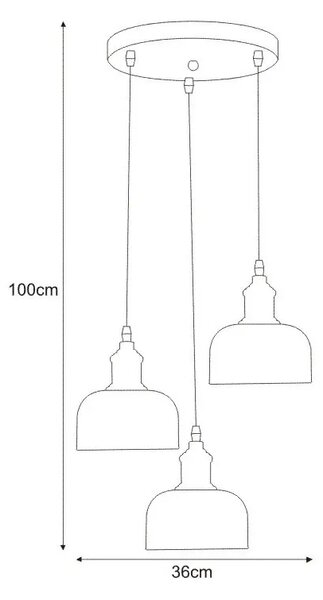 Industrialna lampa wisząca z 3 szklanymi kloszami - A779 P1-L96