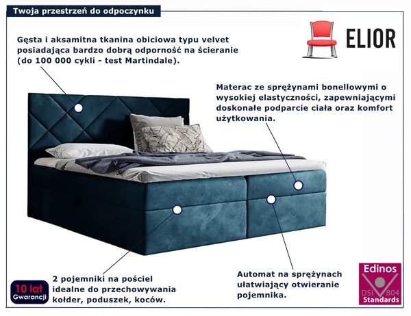 Niebieskie łóżko pikowane z pojemnikiem 5 rozmiarów L7-T55