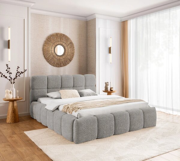 Szare nowoczesne łóżko boucle 5 rozmiarów T5-T54