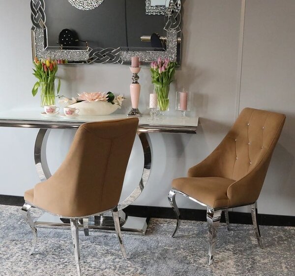 Krzesło glamour William II Prestige Brown - krzesła brązowe pikowane kryształkami