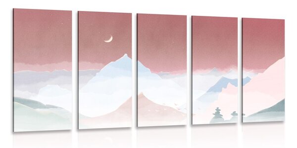 5-częściowy obraz księżyc nad pastelowymi górami