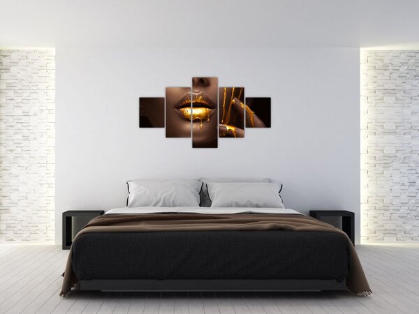 Obraz - Kobieta ze złotymi ustami (125x70 cm)