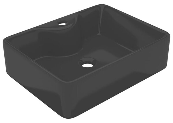 Ceramiczna umywalka z otworem na kran, prostokątna, czarna