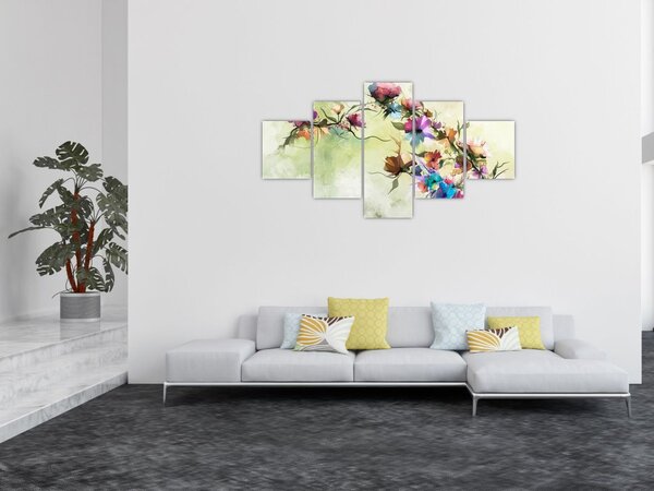 Obraz - malowidło pnącej się kwiaty (125x70 cm)