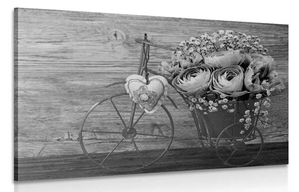 Obraz czarno-białe kwiaty w wazonie vintage