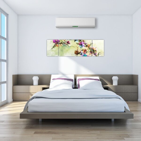 Obraz - malowidło pnącej się kwiaty (170x50 cm)