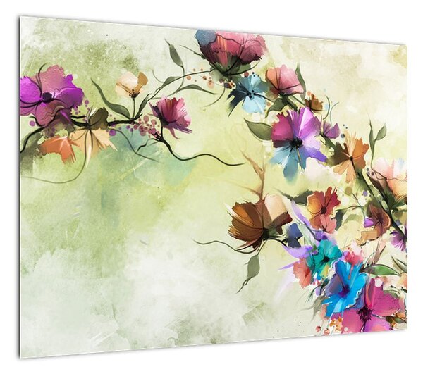 Obraz - malowidło pnącej się kwiaty (70x50 cm)