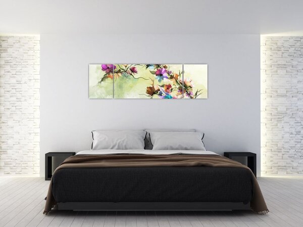 Obraz - malowidło pnącej się kwiaty (170x50 cm)