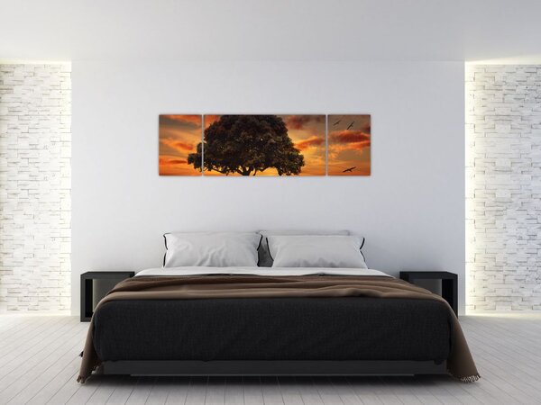 Obraz drzewa o zachodzie słońca (170x50 cm)