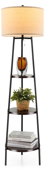 Lampa podłogowa z abażurem i półkami