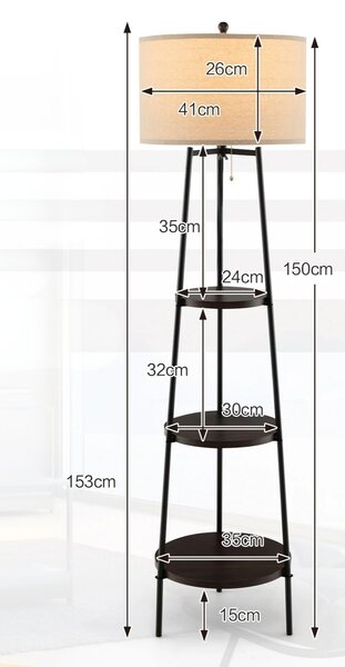Lampa podłogowa z abażurem i półkami