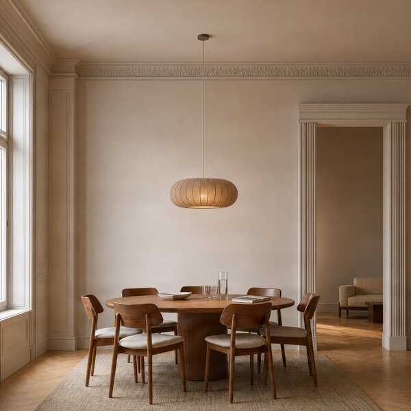 Lampa Wisząca Lindby, Helin, ściemnialny, brąz rdzawy, salon, tkanina | tekstylia, skandynawski