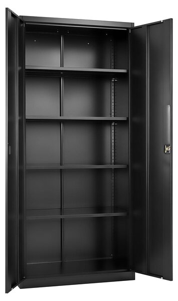 Szafka na dokumenty SucceBuy ze stali, 80 x 40 x 175 cm, zamykana na klucz, z 4 regulowanymi pókami, 2 drzwiami magnetycznymi, 2 kluczami i 5 poziomami, idealna do magazynu, piwnicy, pralni i biura, czarna