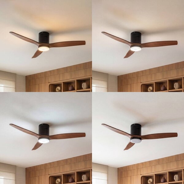 Wentylator sufitowy LED Lucande Brinia, średnica 132 cm, drewno, CCT Brinia, ciemne drewno, salon / jadalnia, drewno, skandynawski