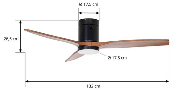 Wentylator sufitowy LED Lucande Brinia, średnica 132 cm, drewno, CCT Brinia, ciemne drewno, salon / jadalnia, drewno, skandynawski