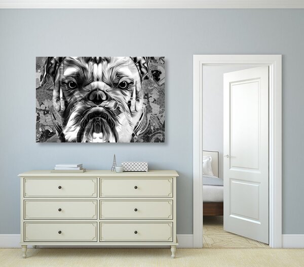 Obraz buldog w wersji czarno-białej